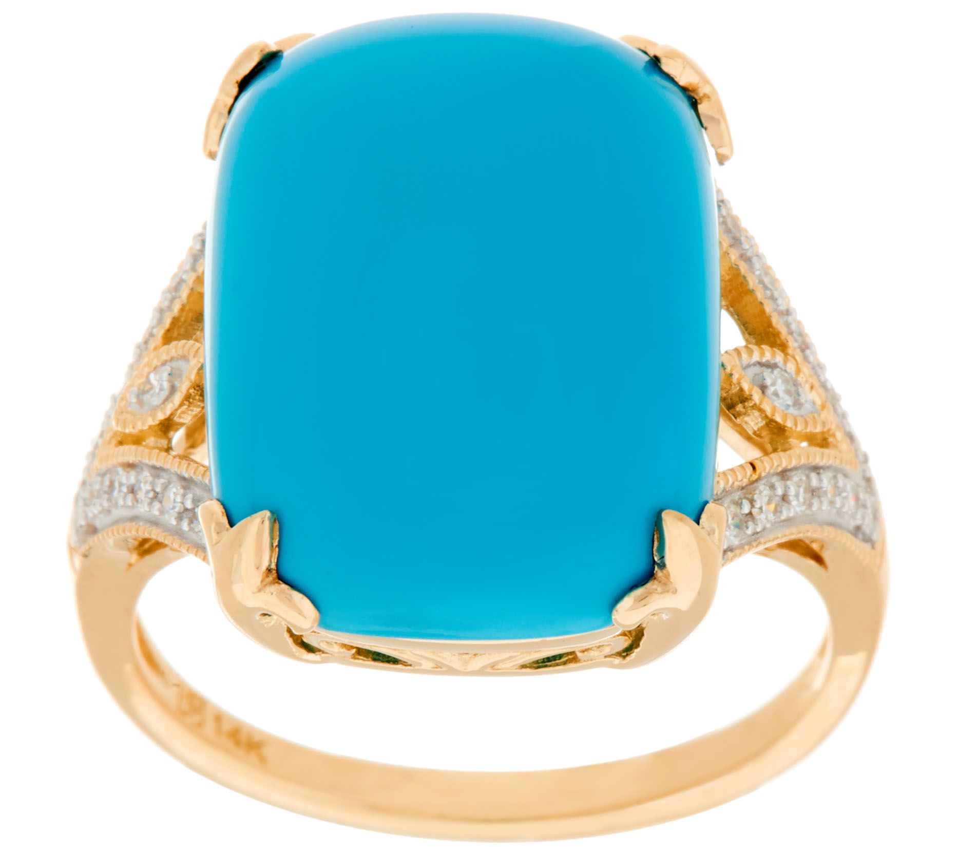 As Is Sleeping Beauty Turquoise Diamond Ring 14k Gold Qvc Com