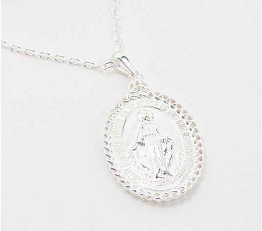 Customize Heartland Engravable Mens Sterling Silver Saint Our Lady of Tears Oval Medal Choose Chain