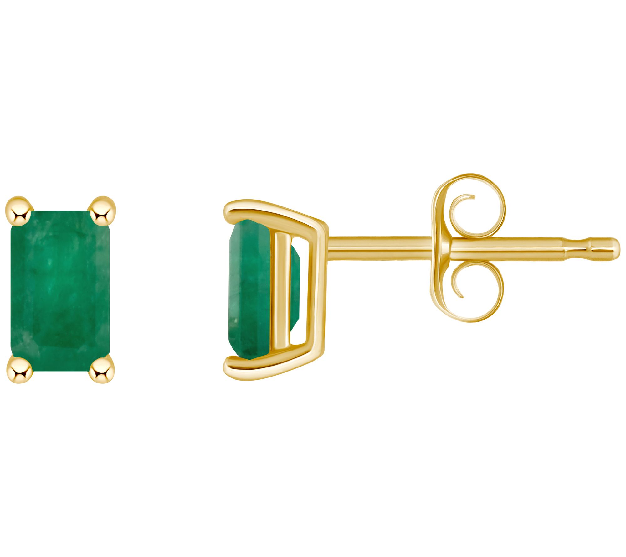 14K Gold Emerald Cut 0.60 cttw Emerald Stud Earrings