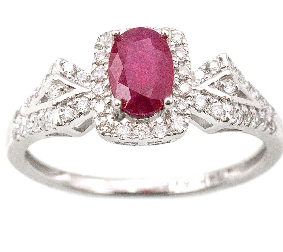 0.50 ct Ruby & 1/4 cttw Diamond Ring, 14K WhiteGold — QVC.com