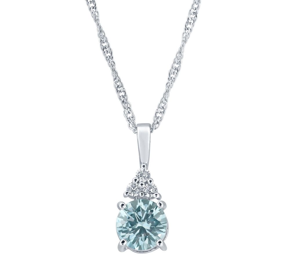 Sterling Silver 7mm Round Simulated Gemstone Pendant w/ Chain