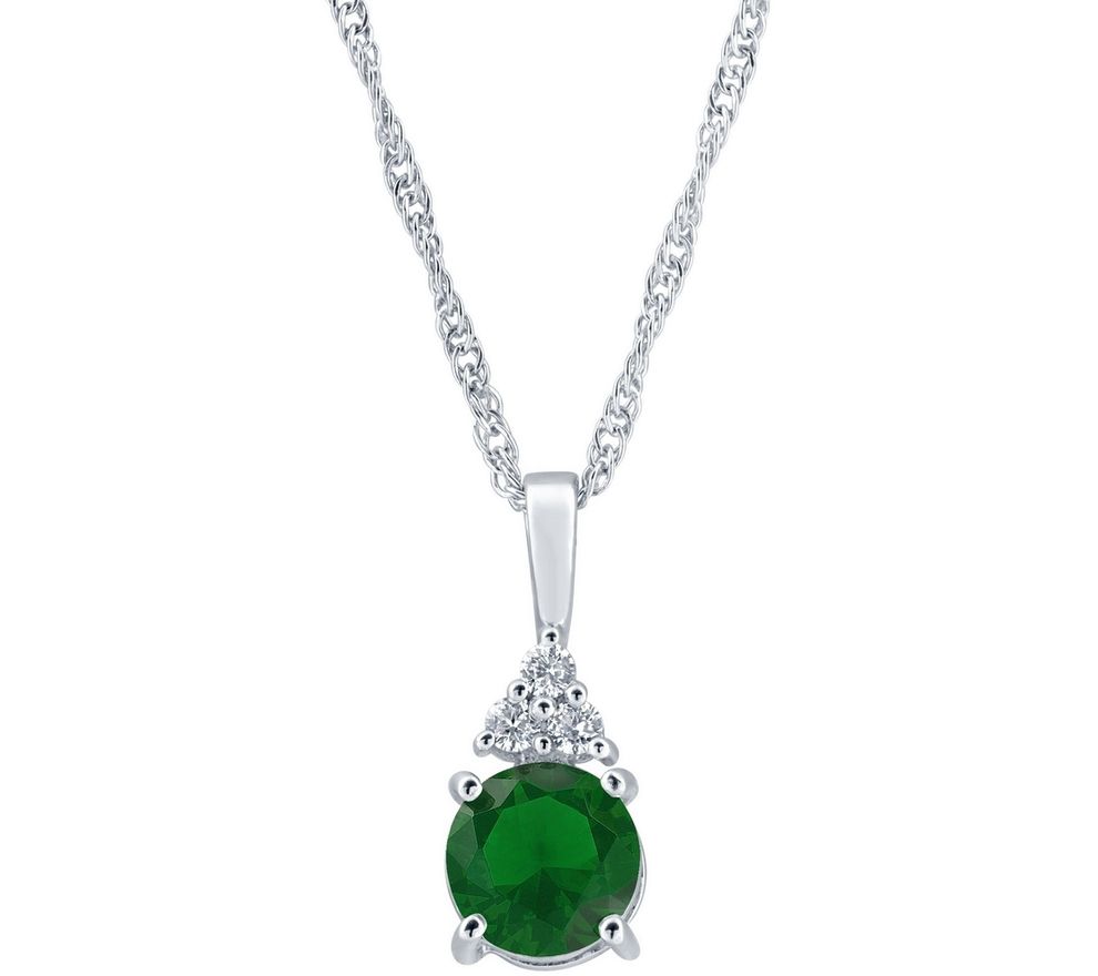 Sterling Silver 7mm Round Simulated Gemstone Pendant w/ Chain