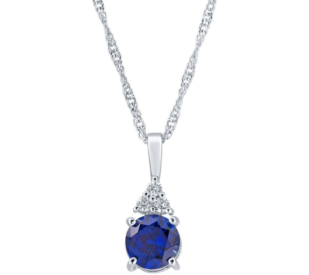 Sterling Silver 7mm Round Simulated Gemstone Pendant w/ Chain