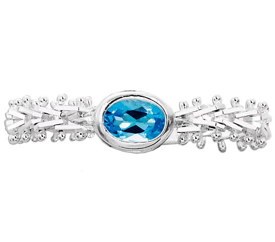 Imperial Silver Blue Topaz Wheat Gemstone Ring