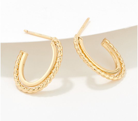 Adorna 14K Gold High Polish & Rope Hoop Earrings