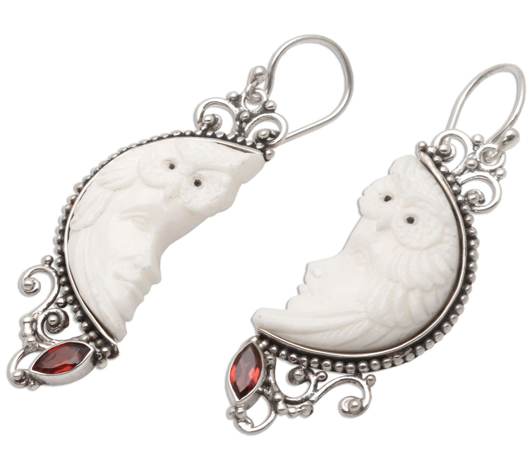 Novica Garnet Owl Protector Dangle Earring