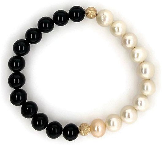 Alkeme 14K Gold Onyx & Cultured Pearl Stretch Bracelet