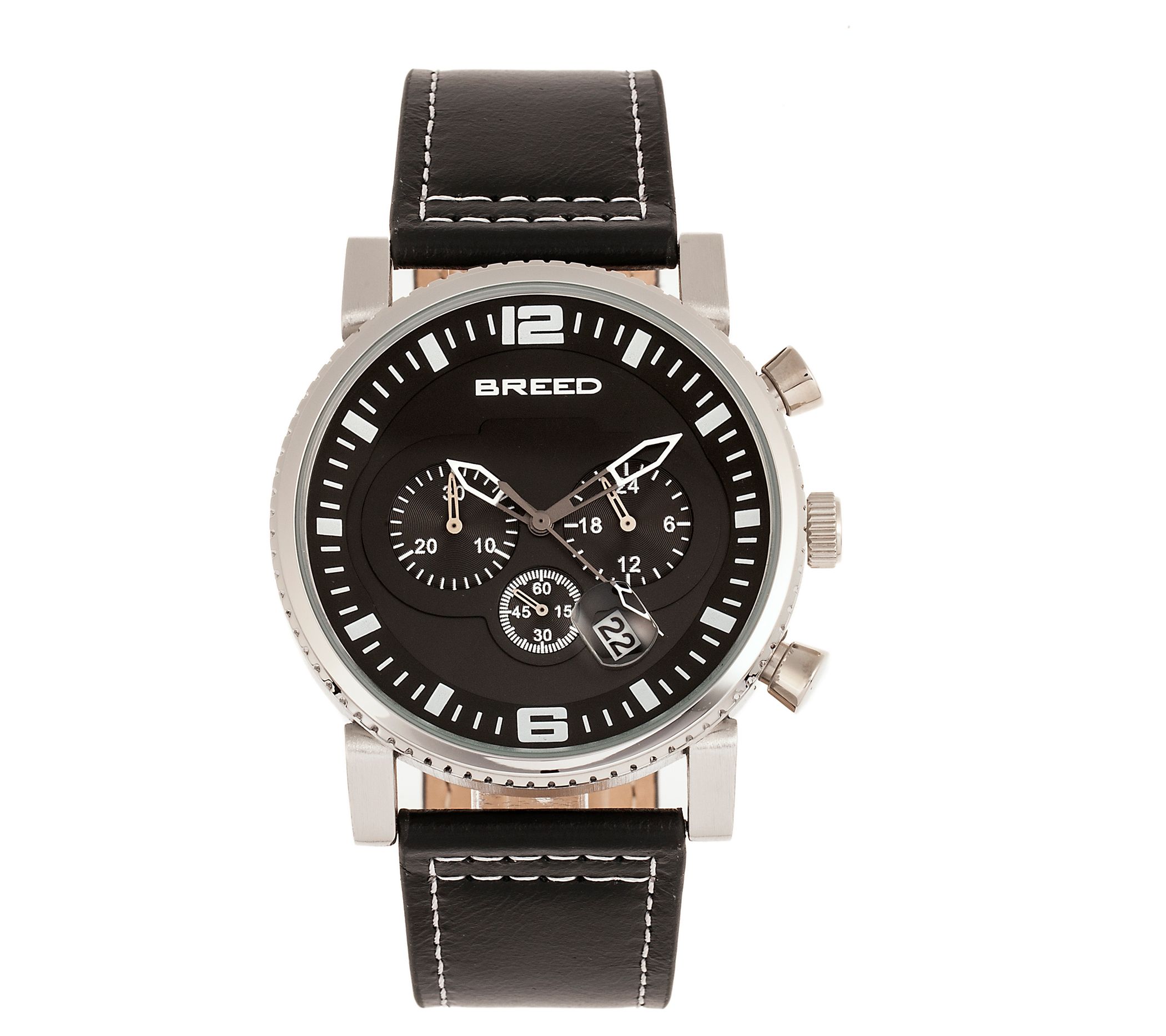 Breed Men's Ryker Chronograph Black Leather Strap Watch