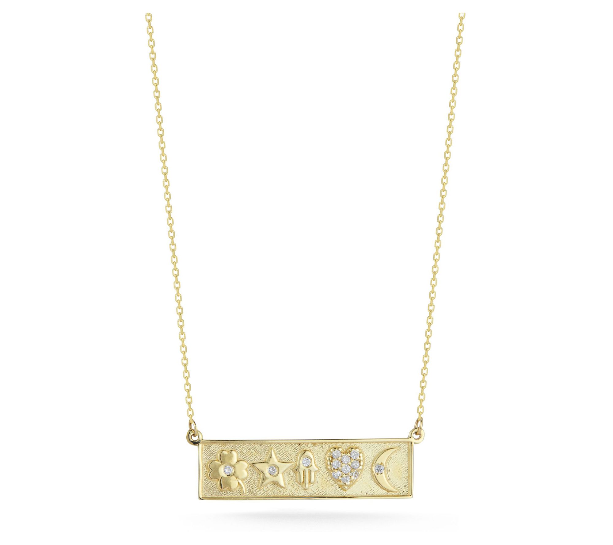 Luminosa Gold Diamond Lucky Charm Bar Necklace,14K