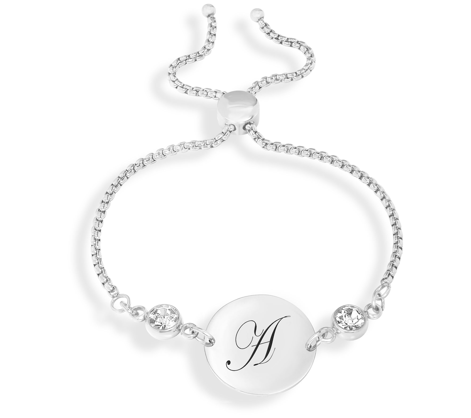Steel By Design Adjustable Initial Crystal Brac elet