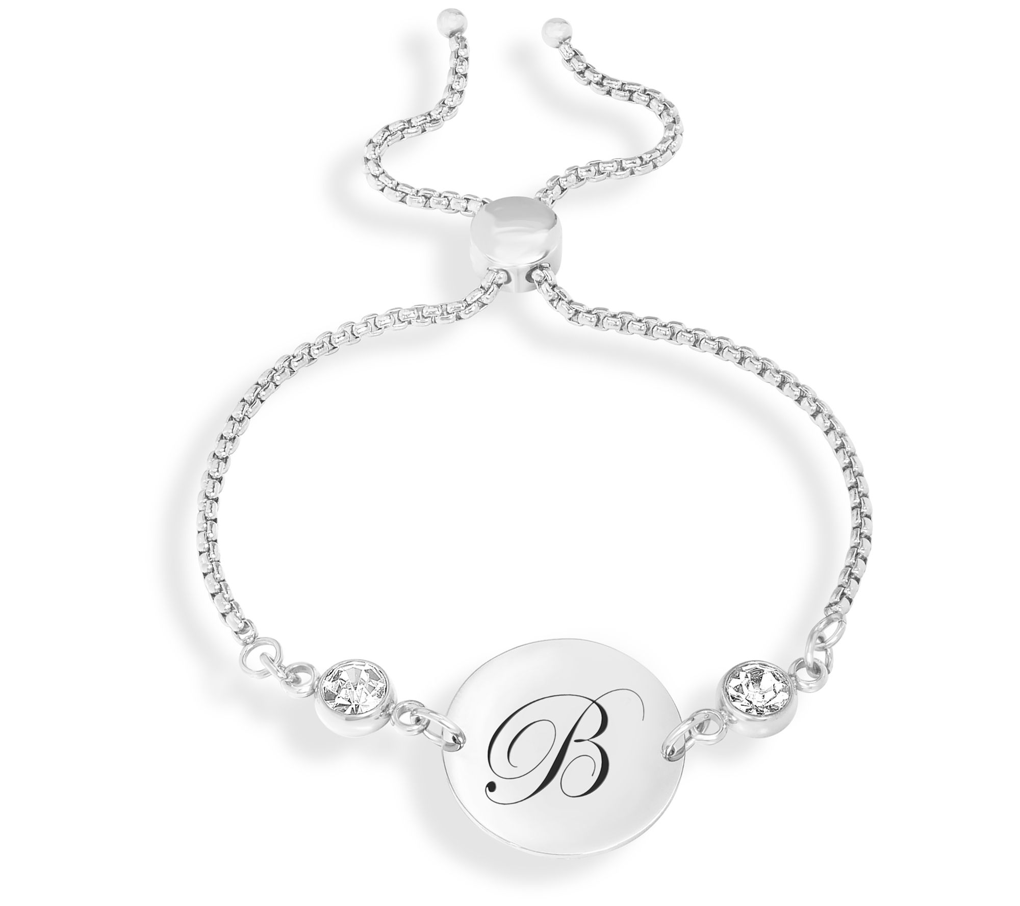 Steel By Design Adjustable Initial Crystal Brac elet