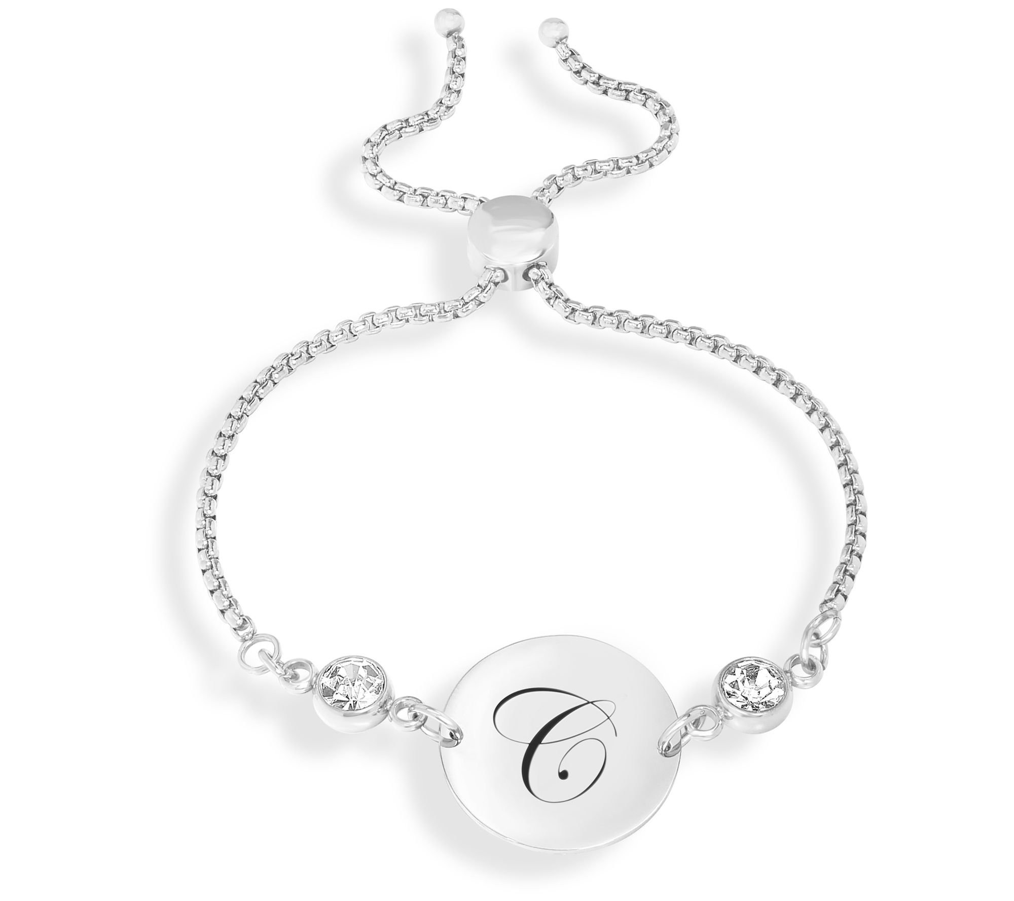 Steel By Design Adjustable Initial Crystal Brac elet