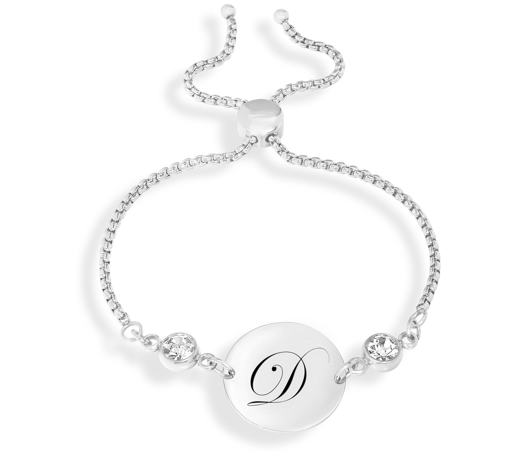 Steel By Design Adjustable Initial Crystal Brac elet
