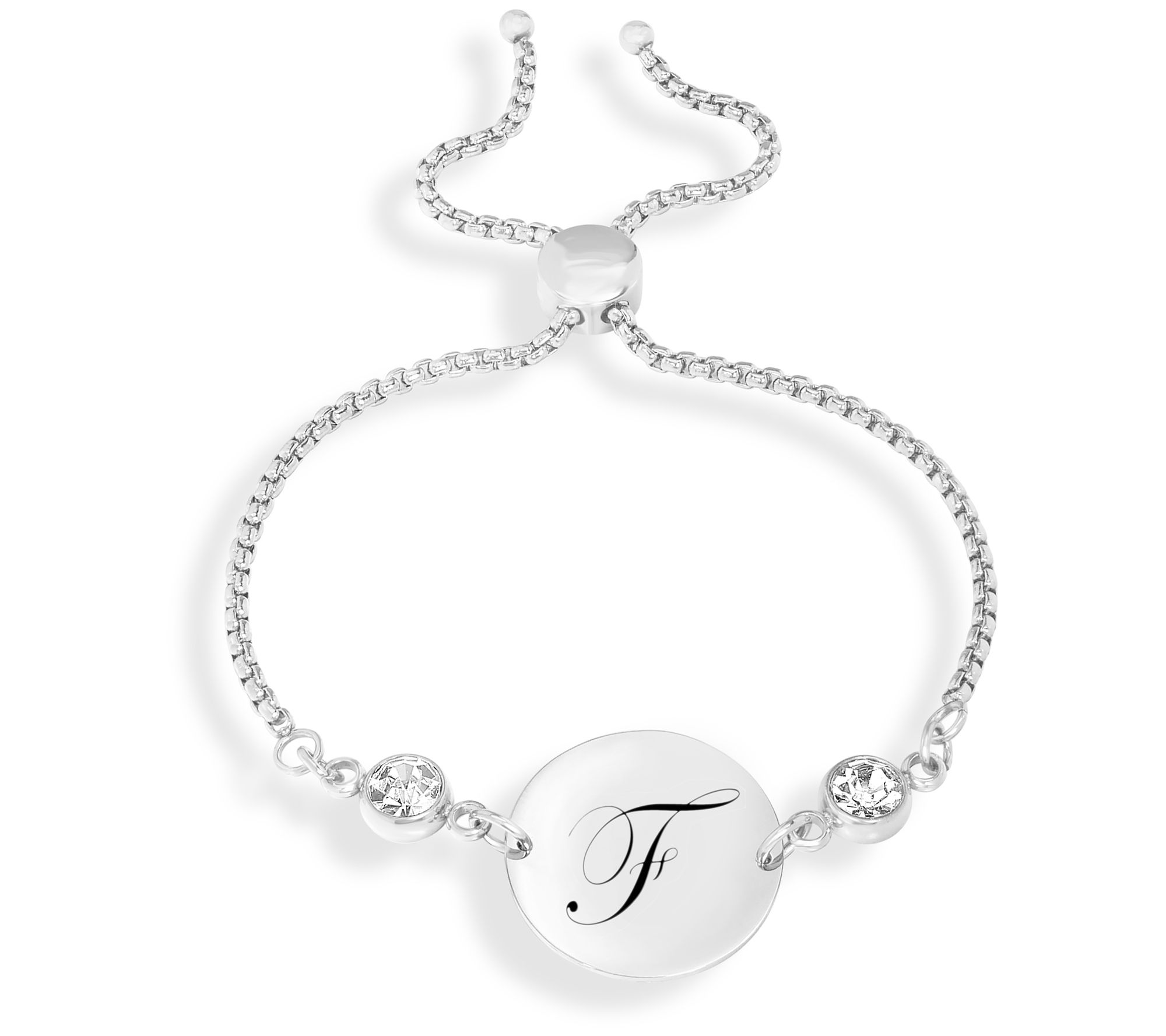 Steel By Design Adjustable Initial Crystal Brac elet