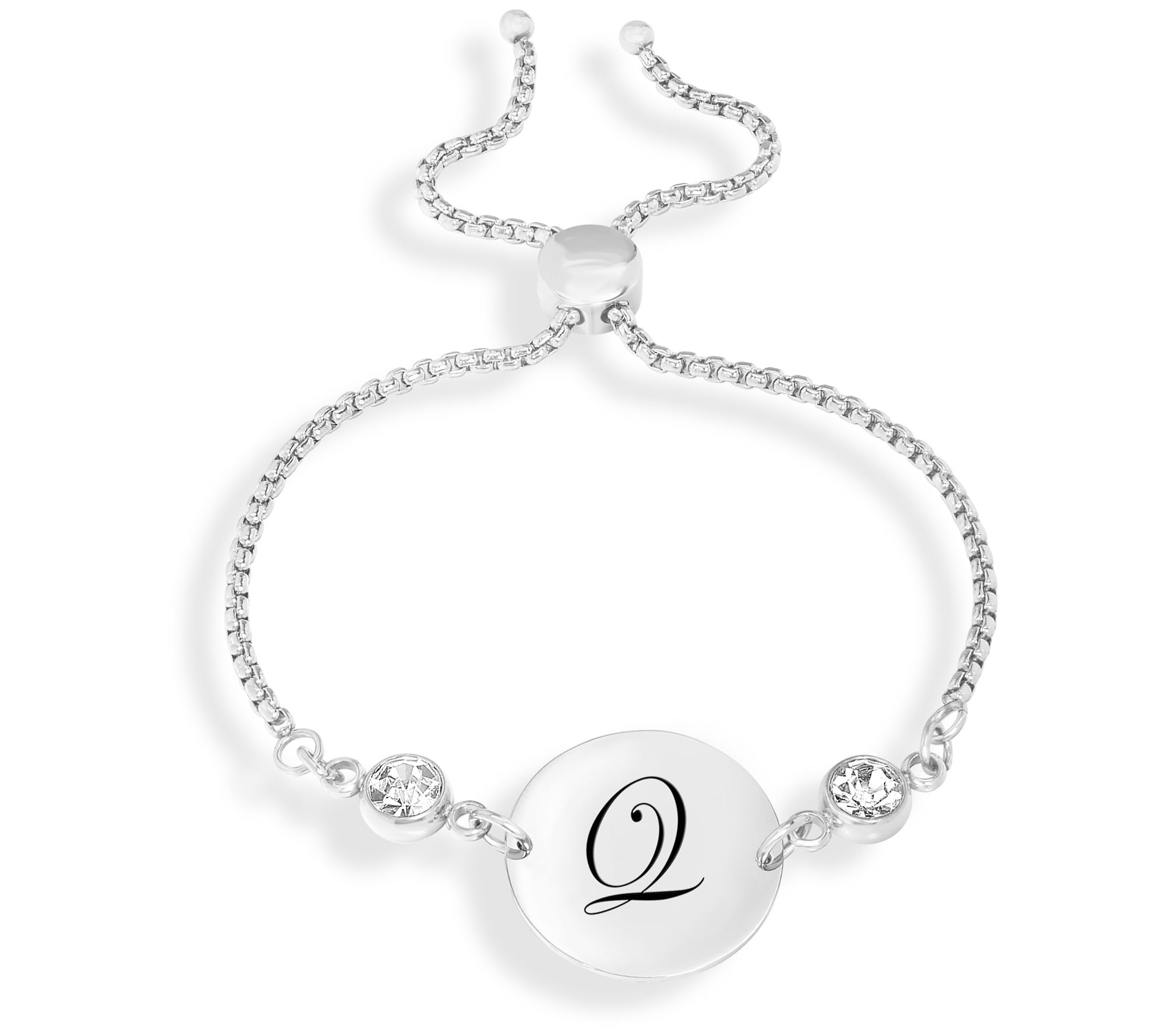 Steel By Design Adjustable Initial Crystal Brac elet