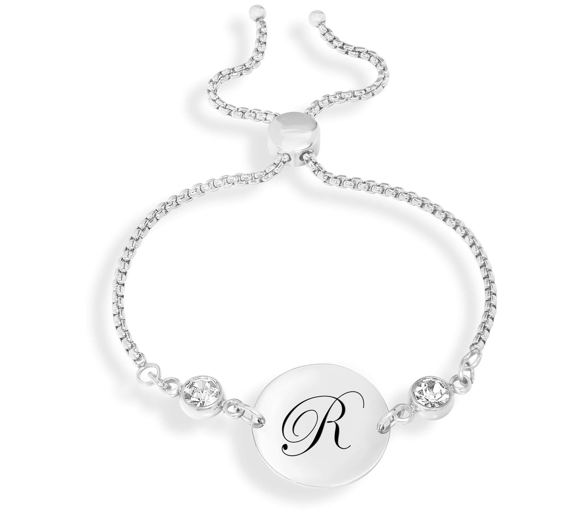 Steel By Design Adjustable Initial Crystal Brac elet