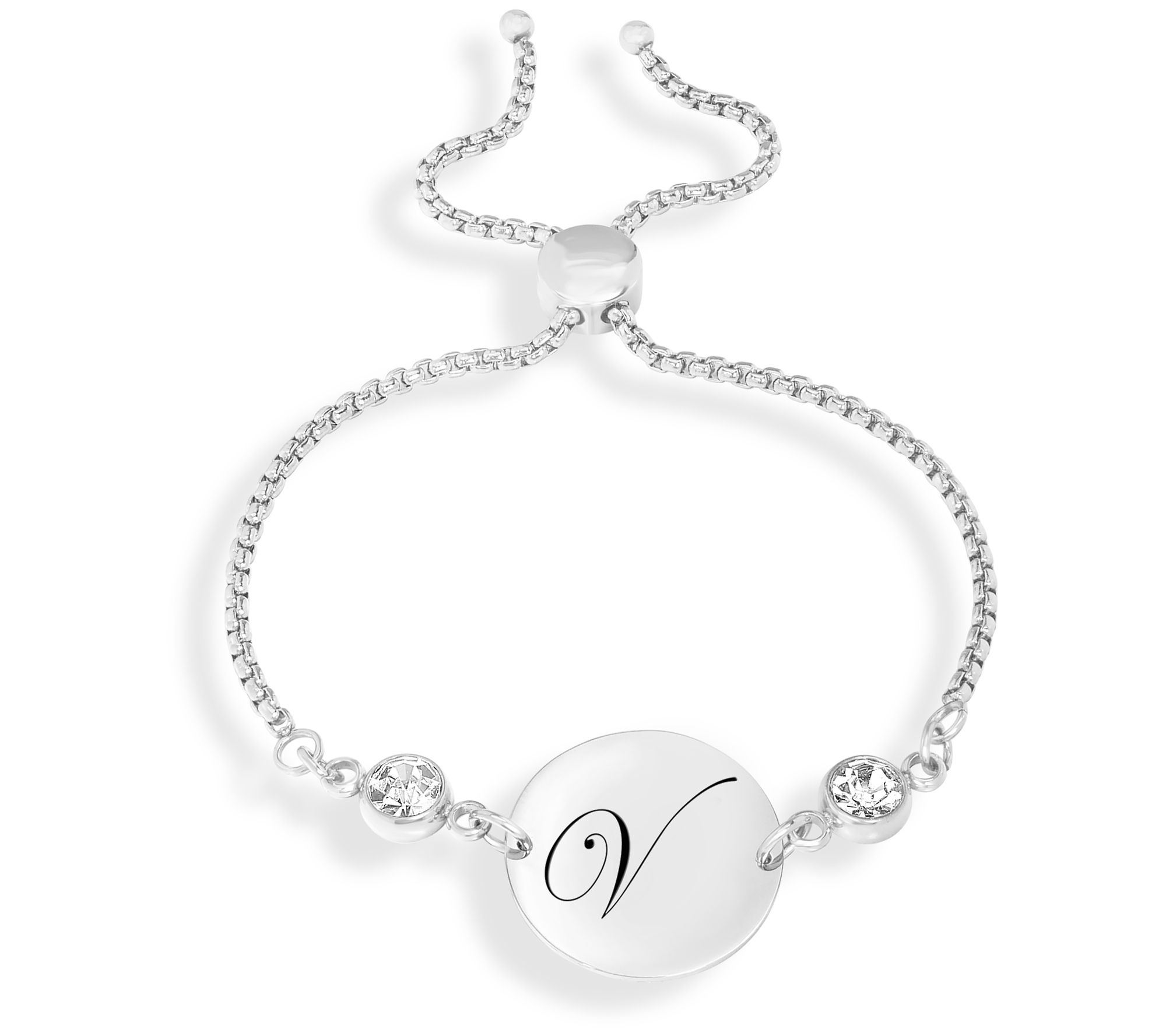 Steel By Design Adjustable Initial Crystal Brac elet
