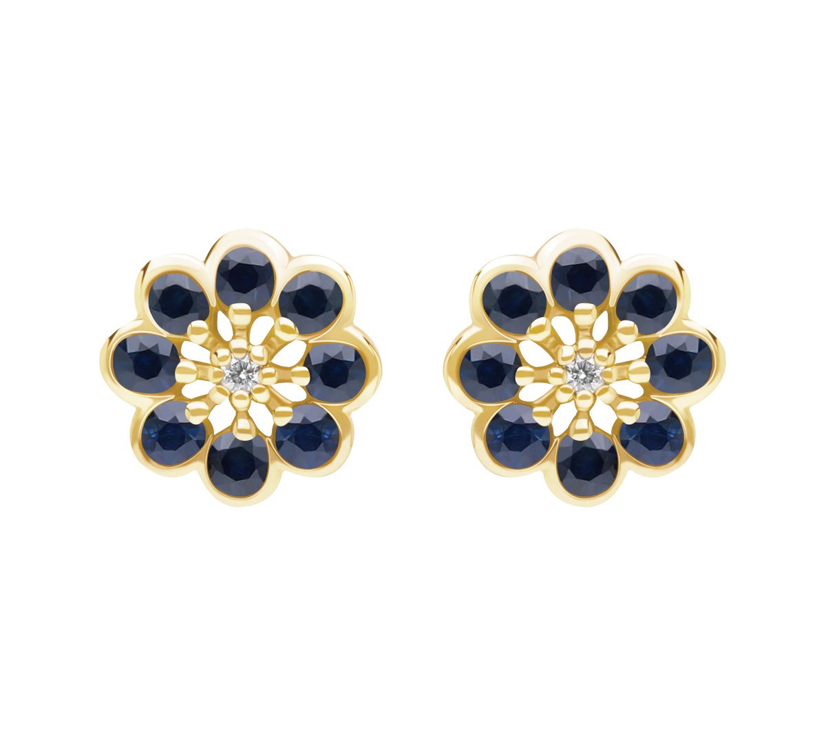 Zinnia Flower Diamond Stud Earrings Gold