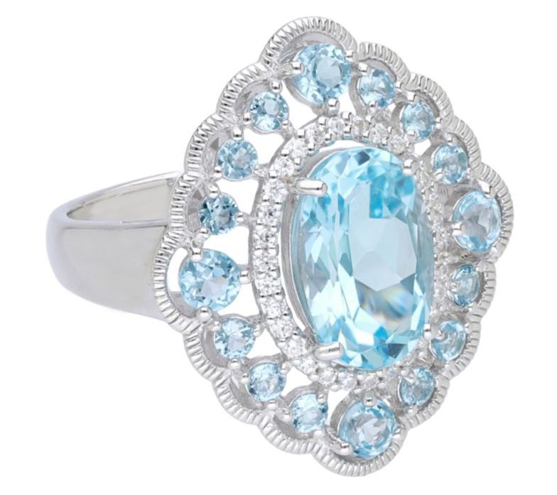 Ariva Sterling Silver Diamonique Blue Topaz Juliet Ring
