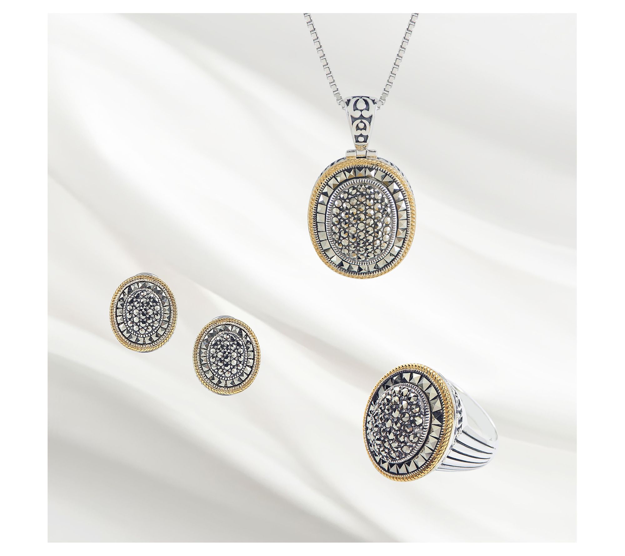 Suspicion Two-Tone Sterling Silver Marcasite Statement Ring