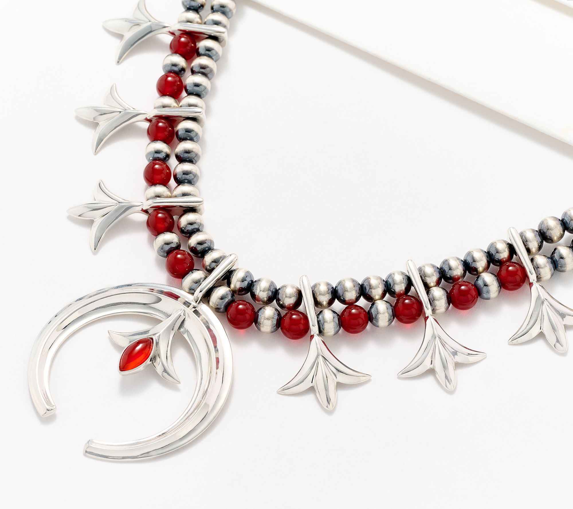 American West Sterling Silver Gemstone Bead Squash Blossom Necklace