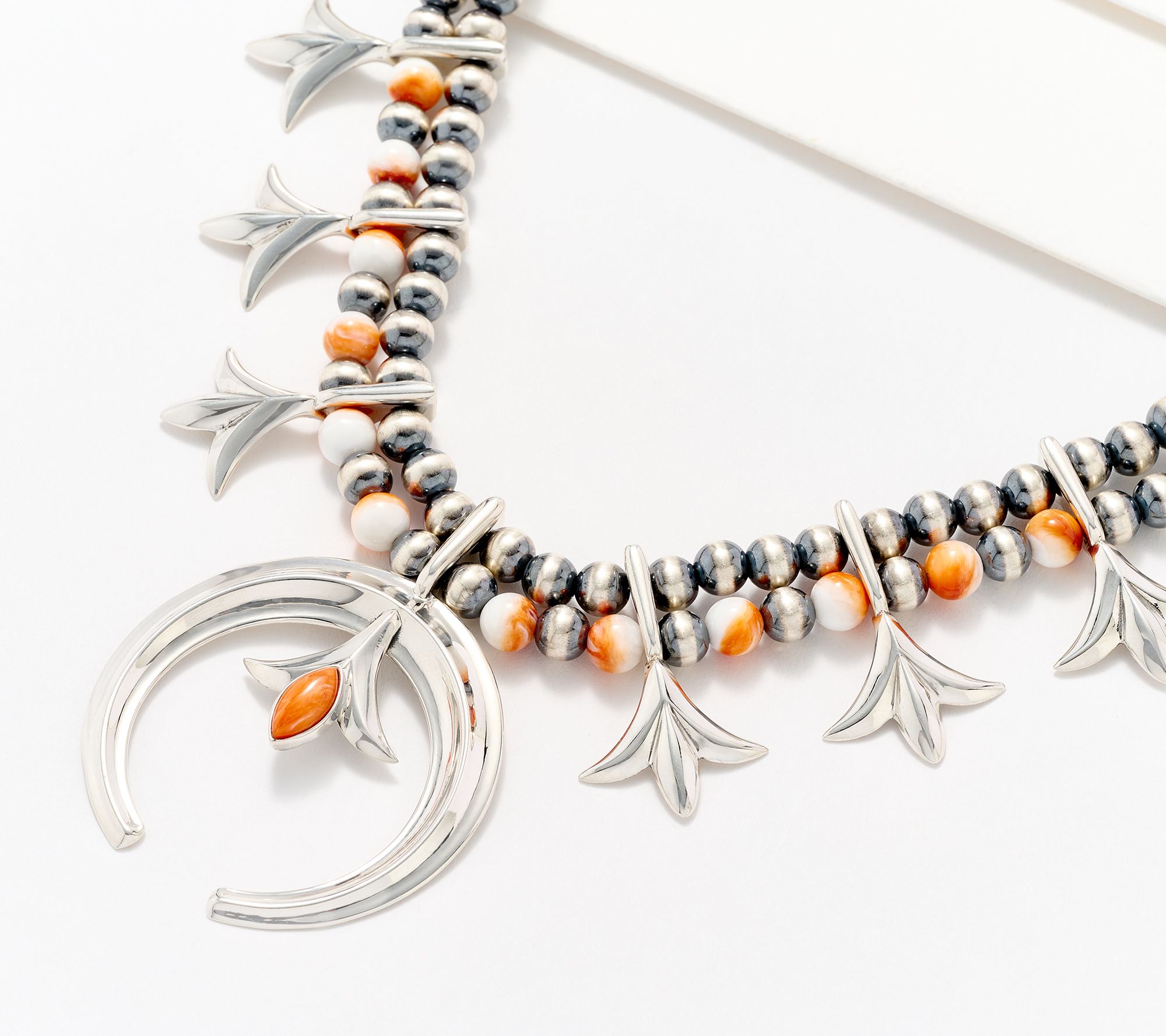 American West Sterling Silver Gemstone Bead Squash Blossom Necklace