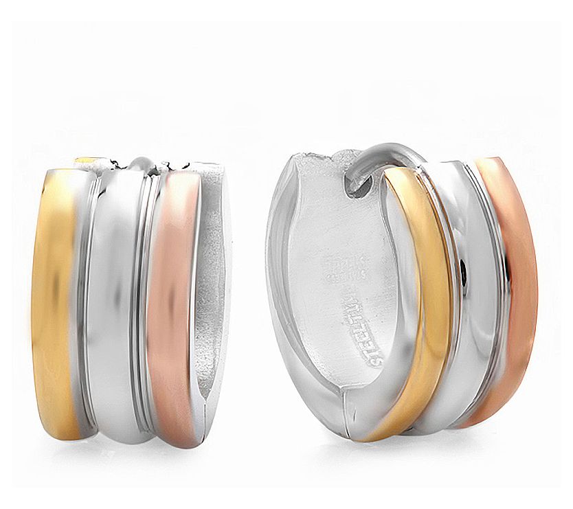 Steel By Design Tri-Color Huggie Hoop Earrings
