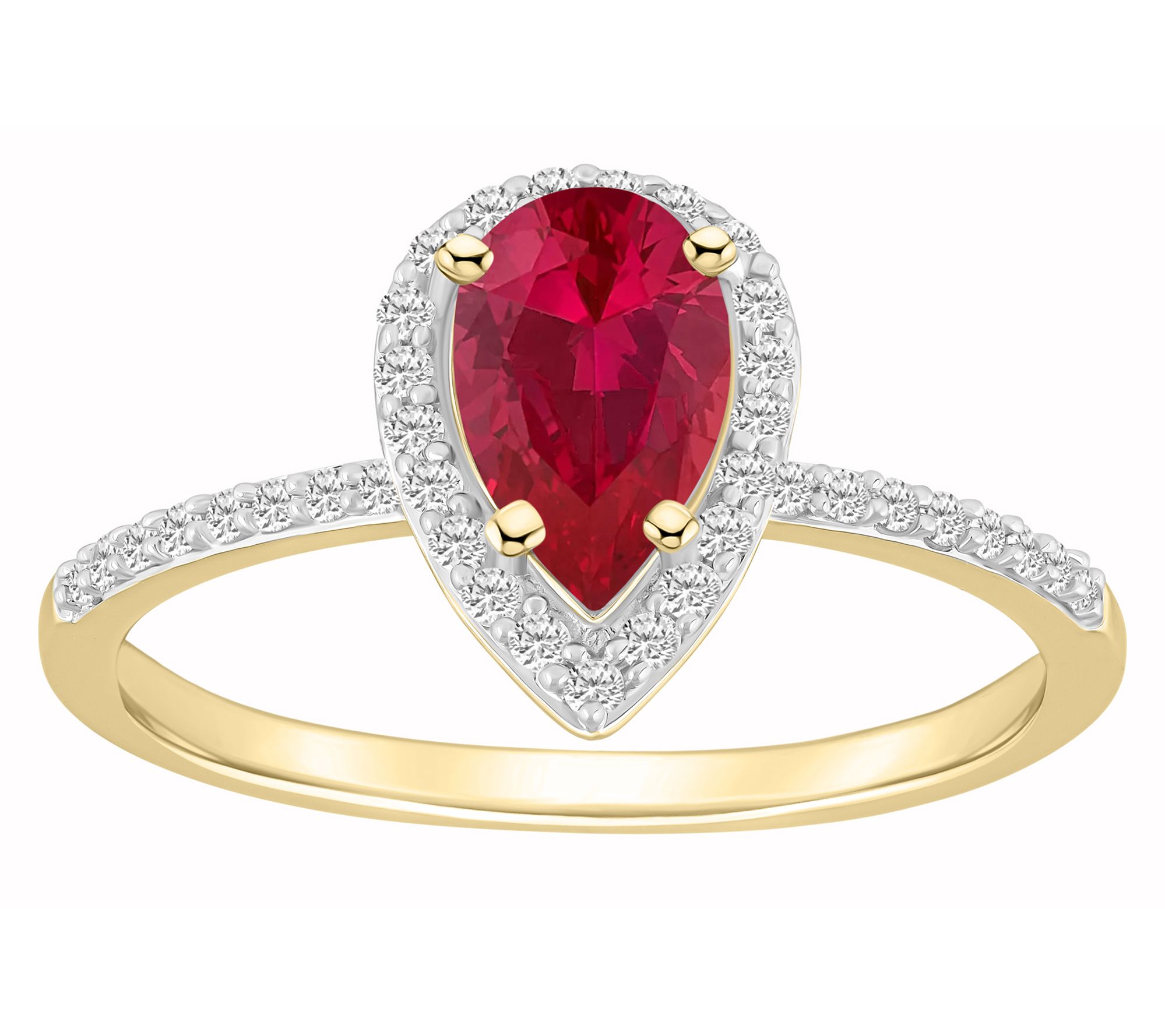 Affinity Gems Pear Cut Created Gemstone Halo Ring, 10K Gold