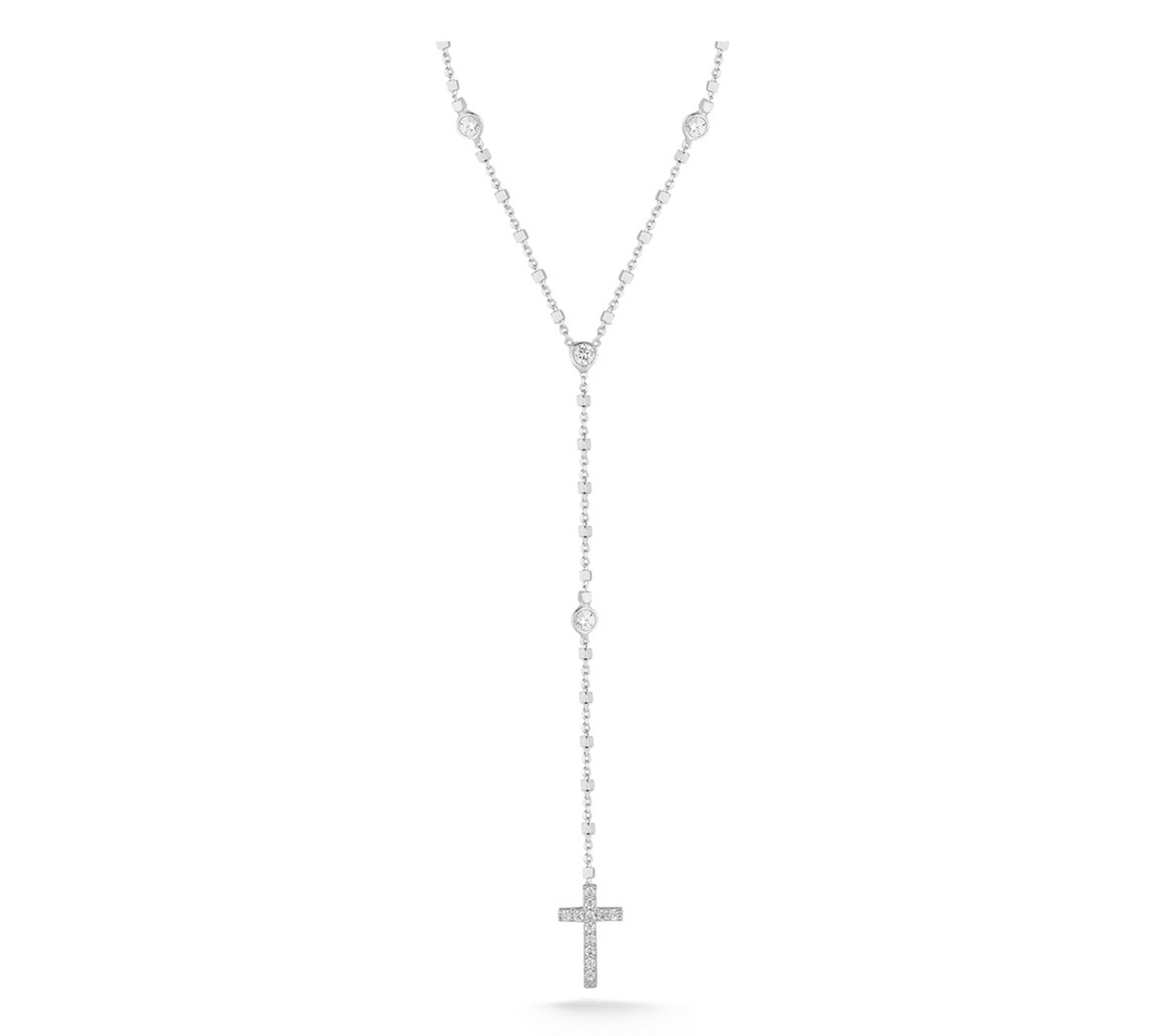 Sterlina Silver Pave Cross Lariat Necklace, Sterling