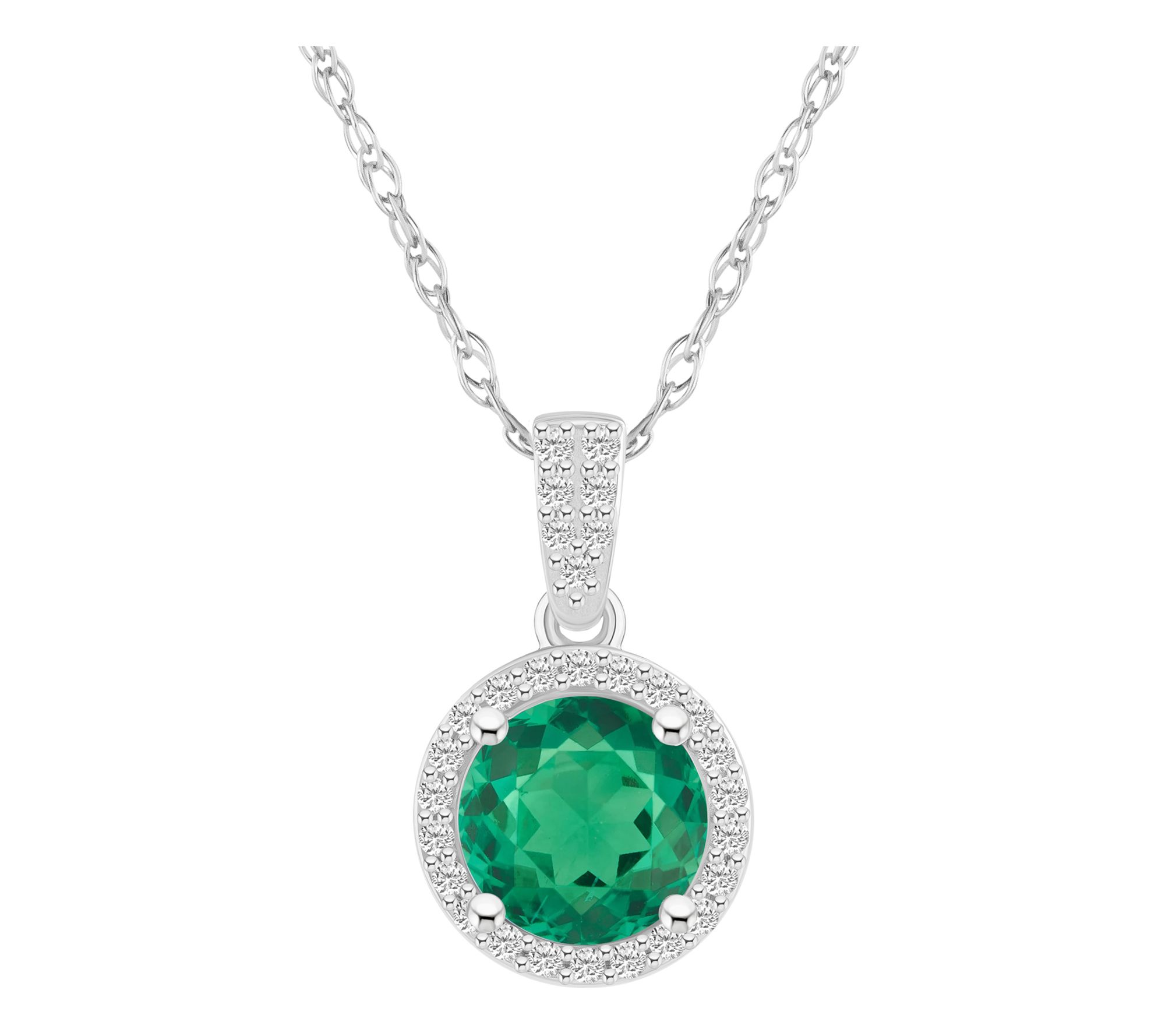 Affinity Gems Round Created Gemstone Halo Necklace, 10K