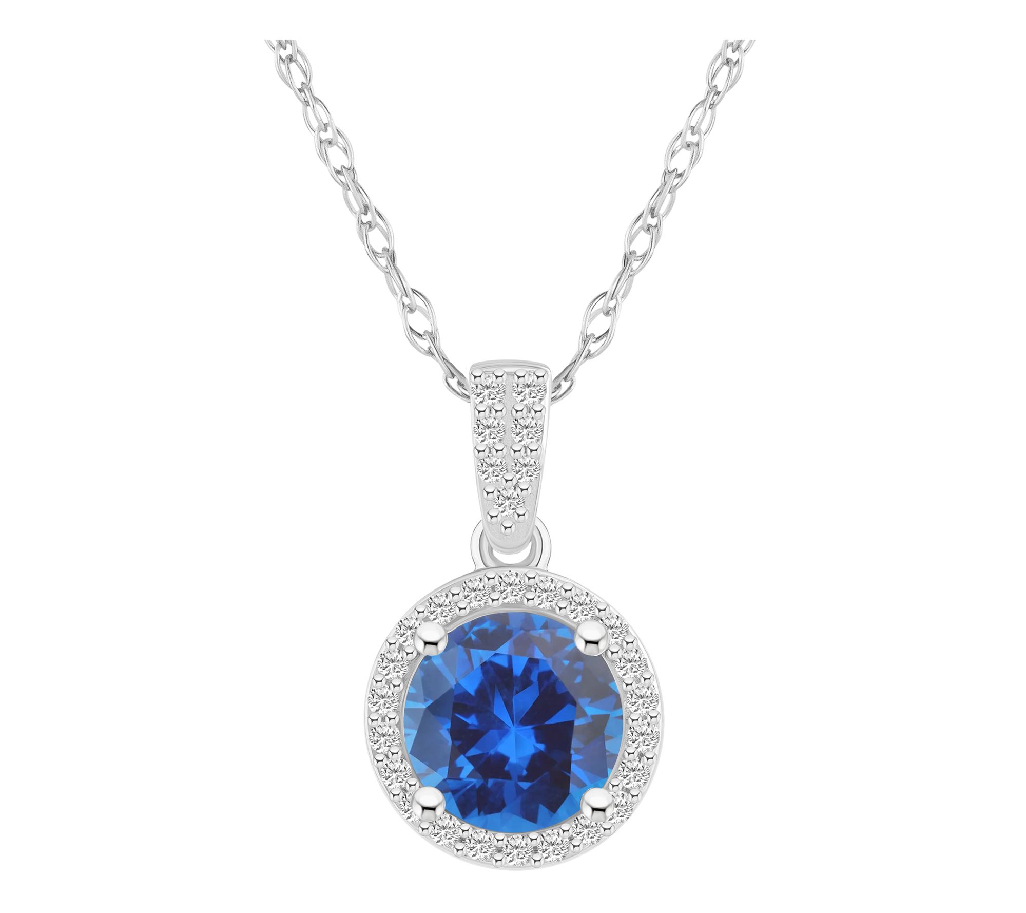 Affinity Gems Round Created Gemstone Halo Necklace, 10K