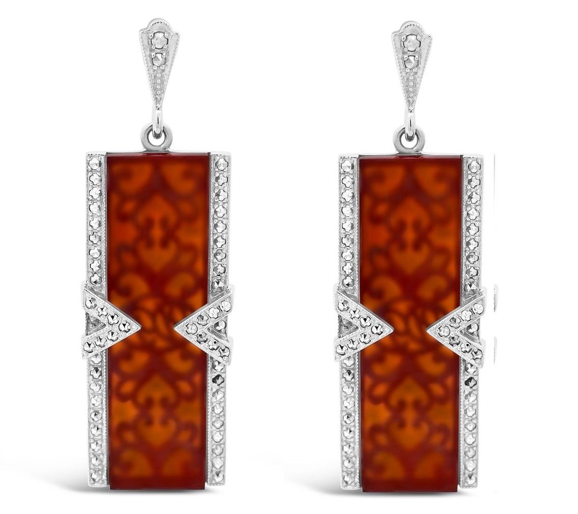 Dallas Prince Sterling Chrome Marcasite & Carnelian Earrings