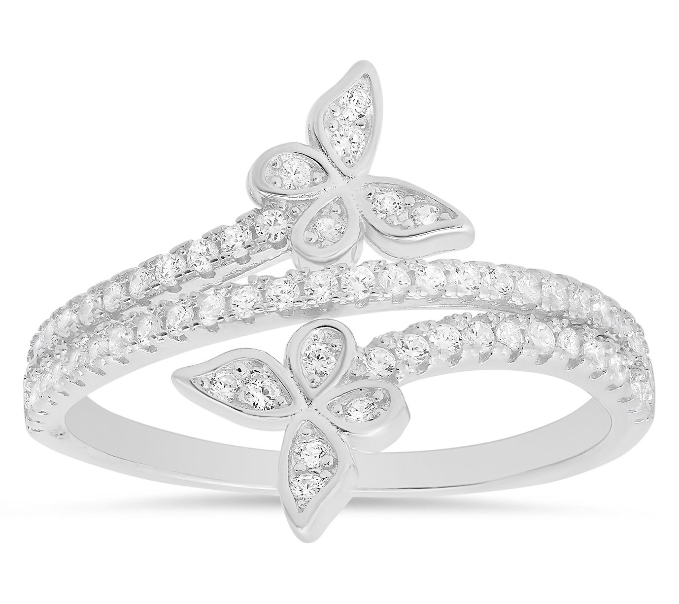 Diamonique Butterfly Crossover Ring, Sterling Silver