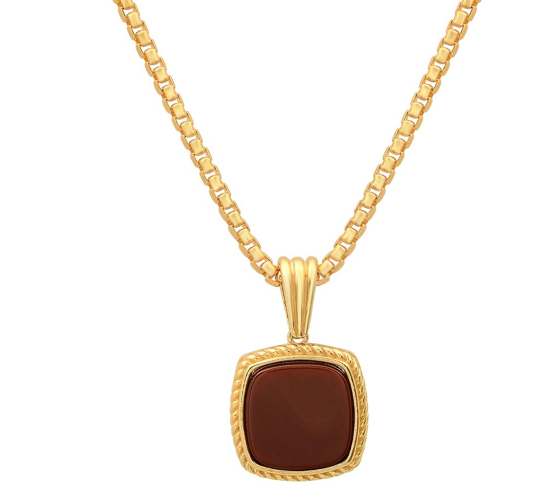 Silver Style Men's 14K Gold Plated Tiger Eye Pendant w/ Chain