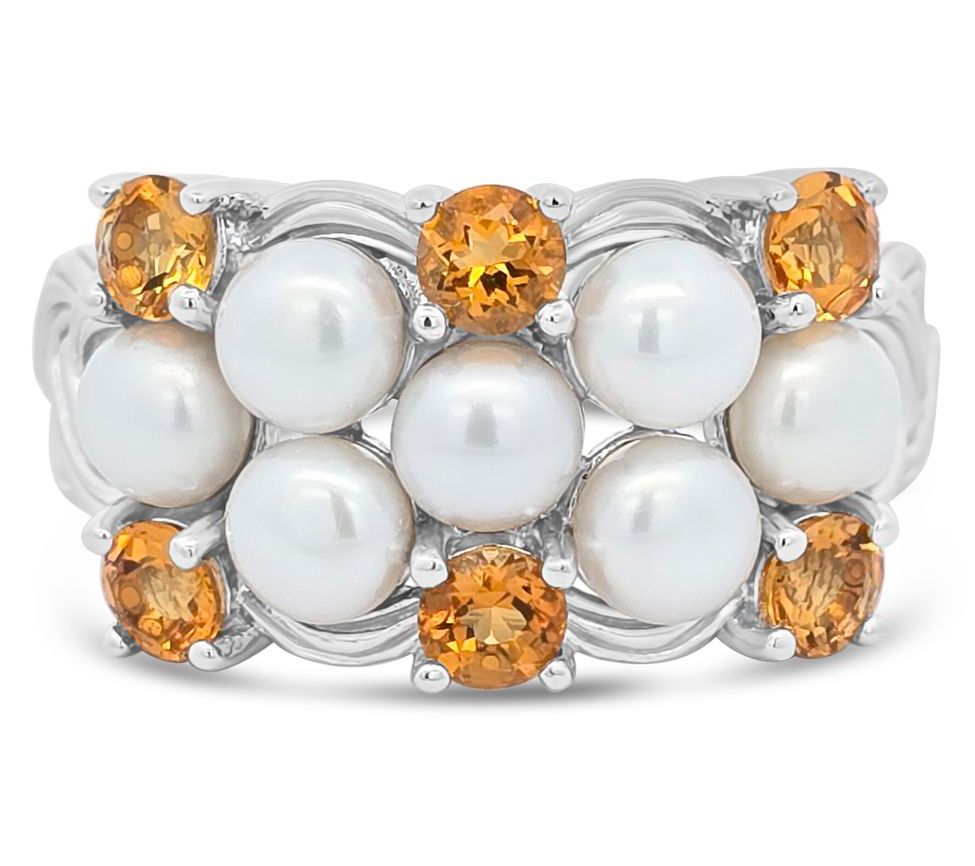 Ariva Sterling Silver Cultured Pearl & CitrineNewport Ring