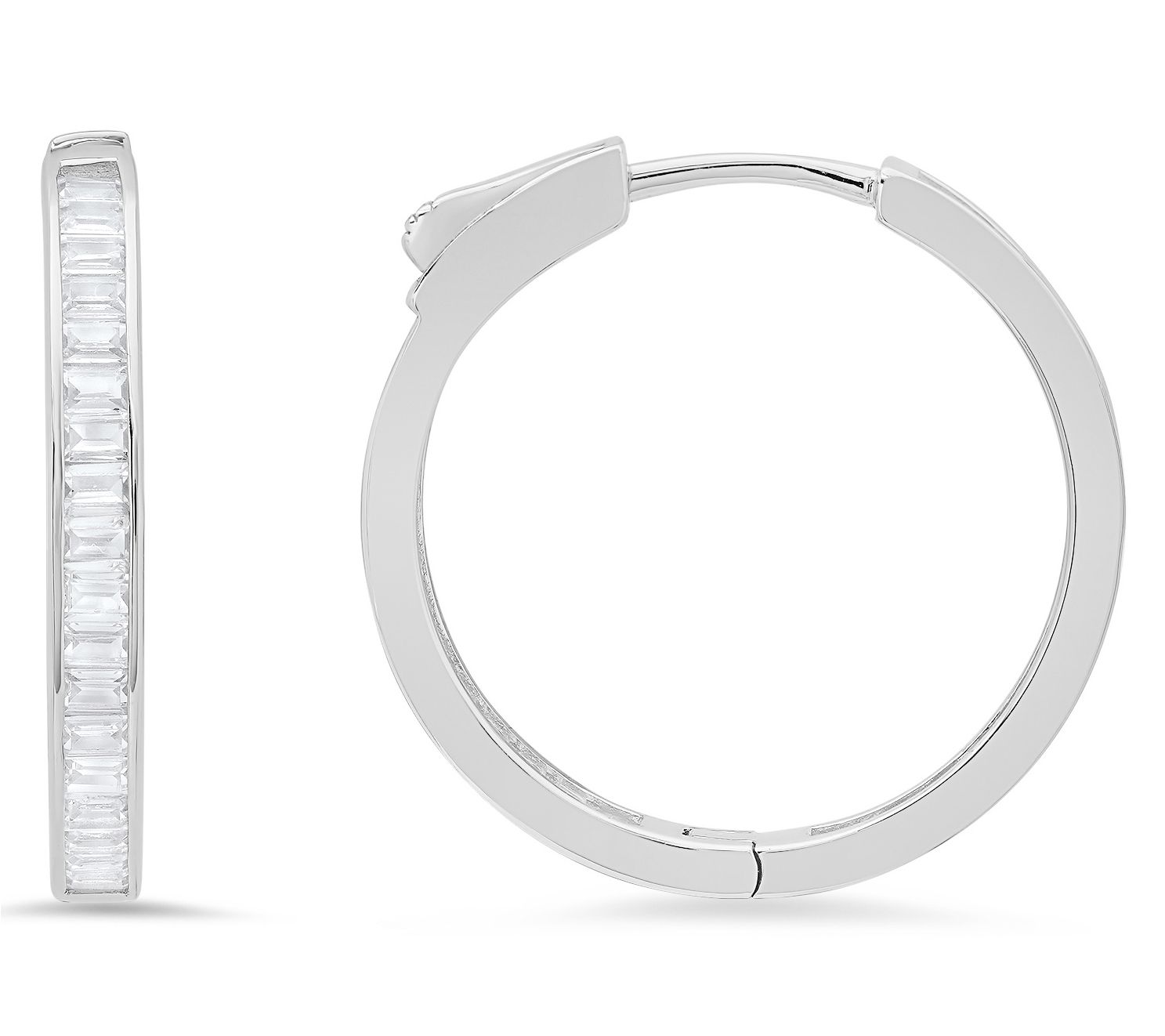 Diamonique Baguette-Cut Hoop Lock Earrings, Sterling Silver