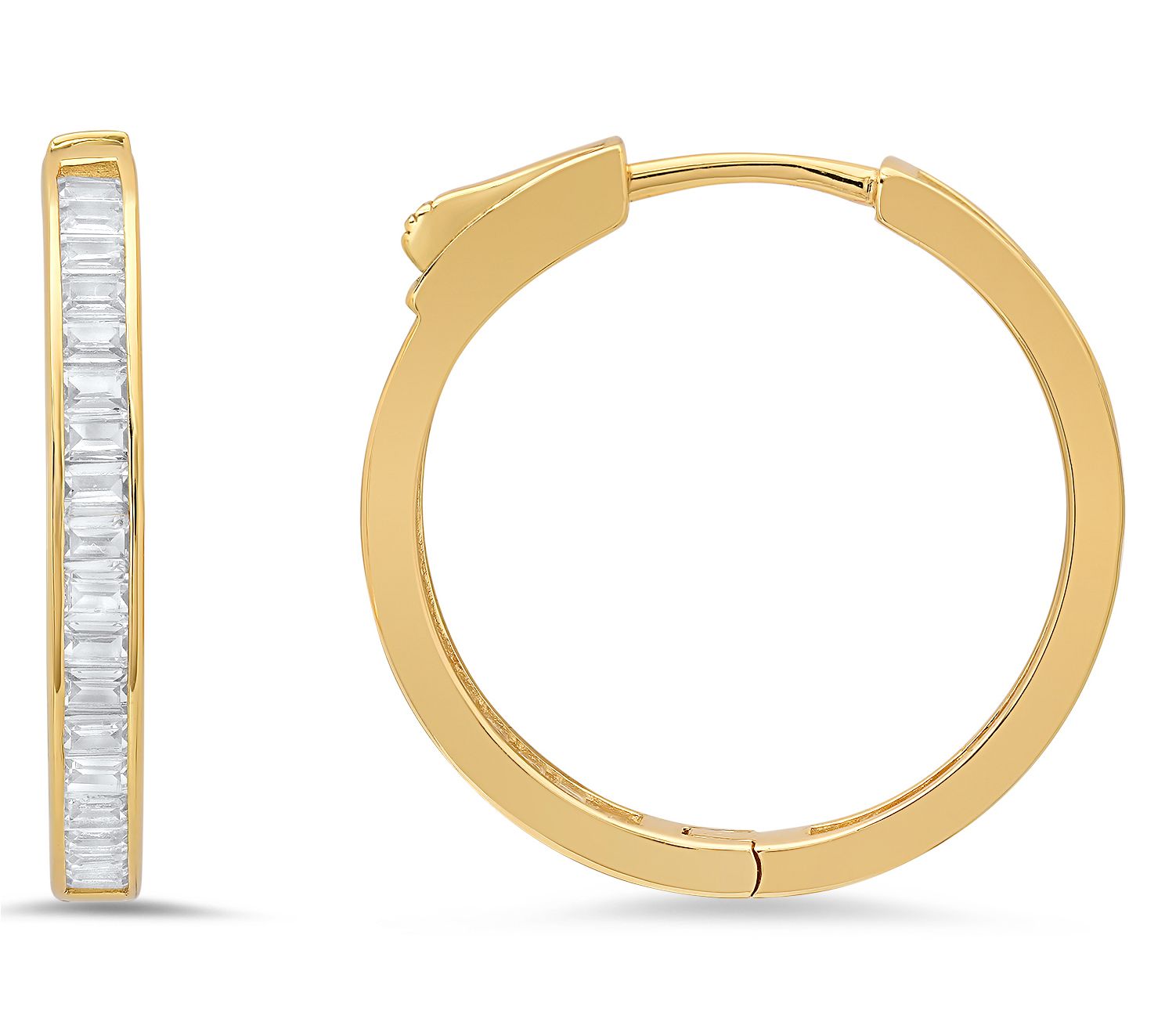 Diamonique Baguette-Cut Hoop Lock Earrings, Sterling Silver
