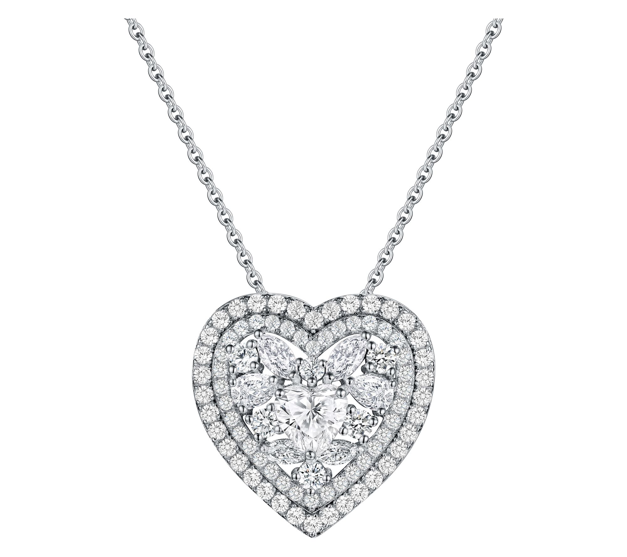 Diamonique x Jennifer Miller Heart Cluster Necklace, Sterling