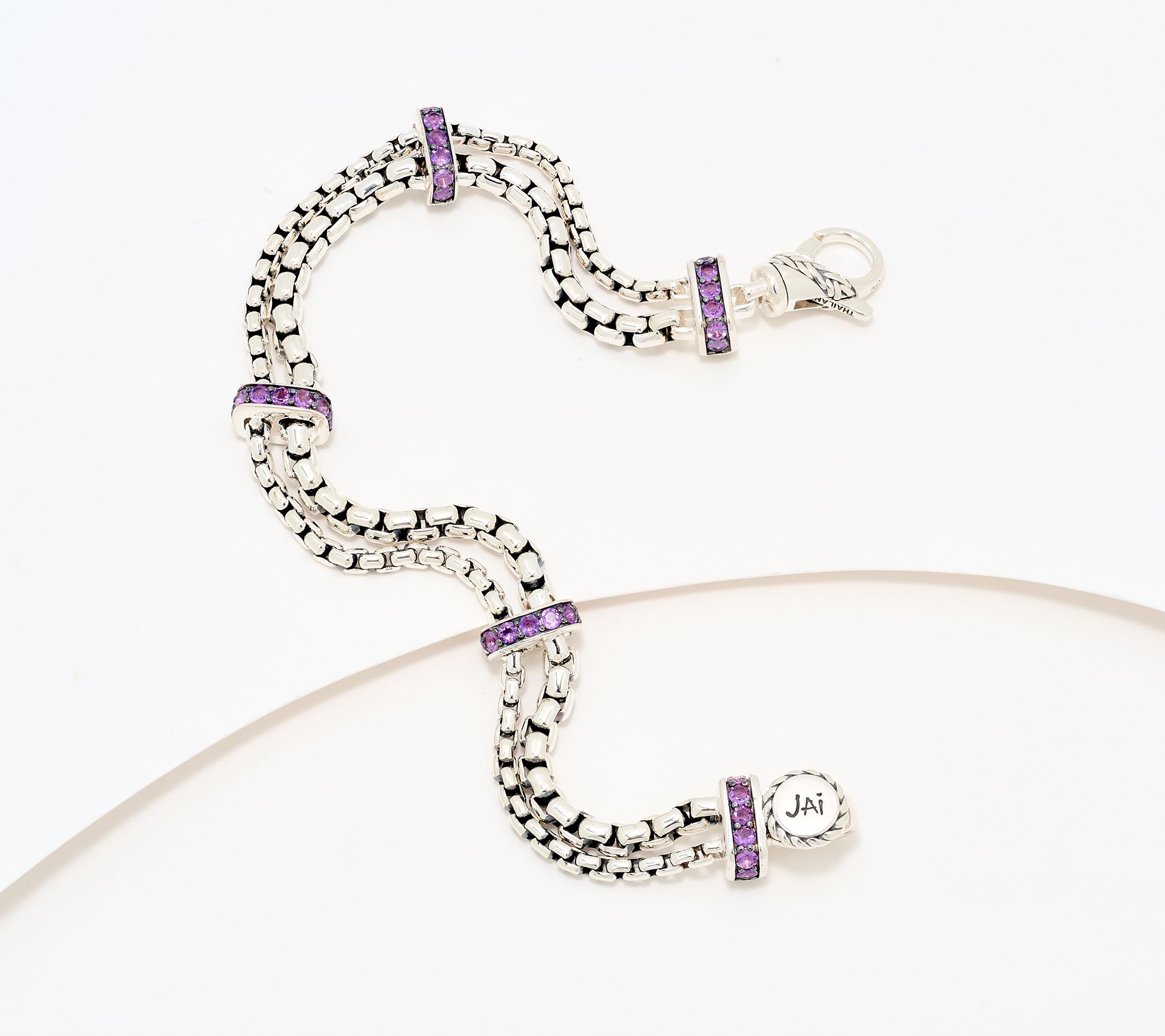 JAI Double Box Chain Gemstone Station Bracelet, 20.5g