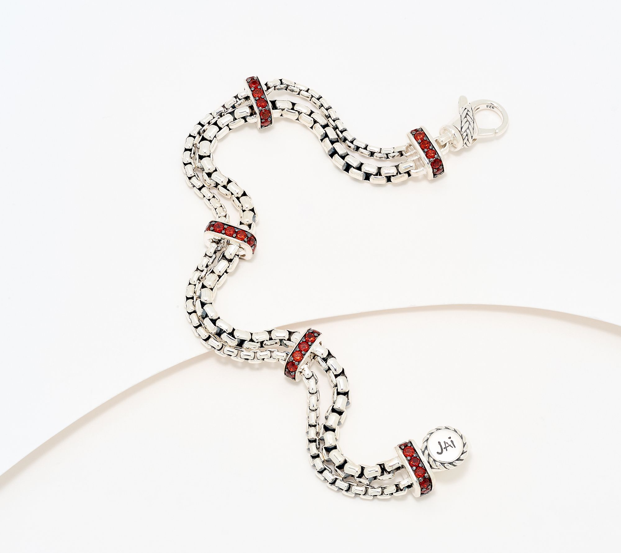 JAI Double Box Chain Gemstone Station Bracelet, 20.5g