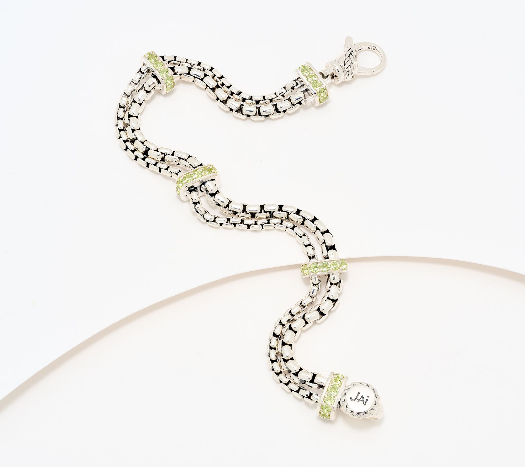 JAI Double Box Chain Gemstone Station Bracelet, 20.5g