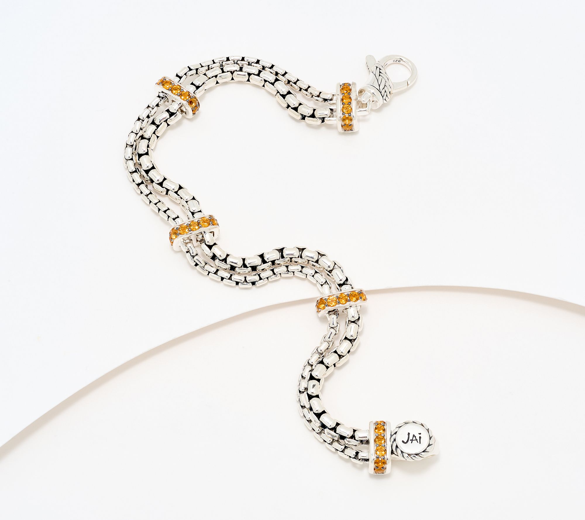 JAI Double Box Chain Gemstone Station Bracelet, 20.5g