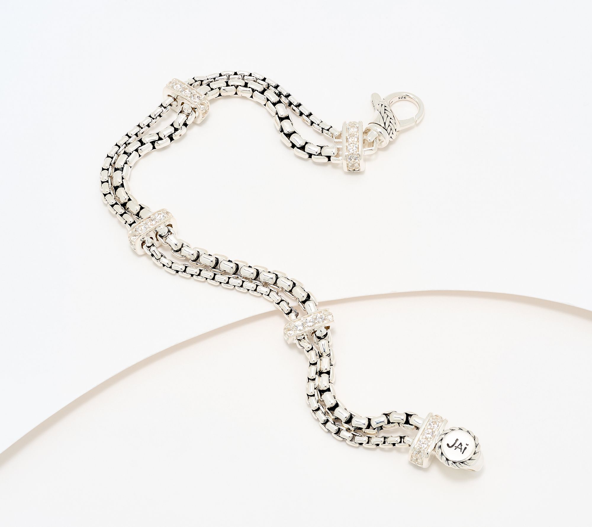 JAI Double Box Chain Gemstone Station Bracelet, 20.5g