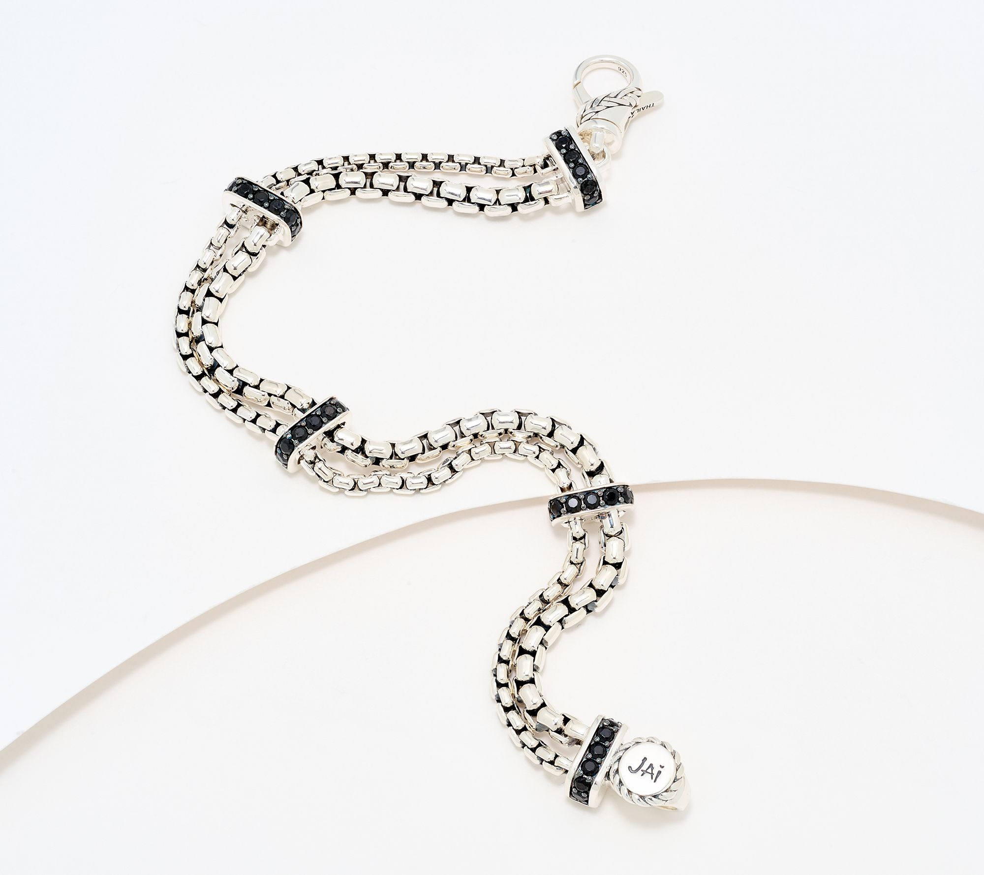 JAI Double Box Chain Gemstone Station Bracelet, 20.5g