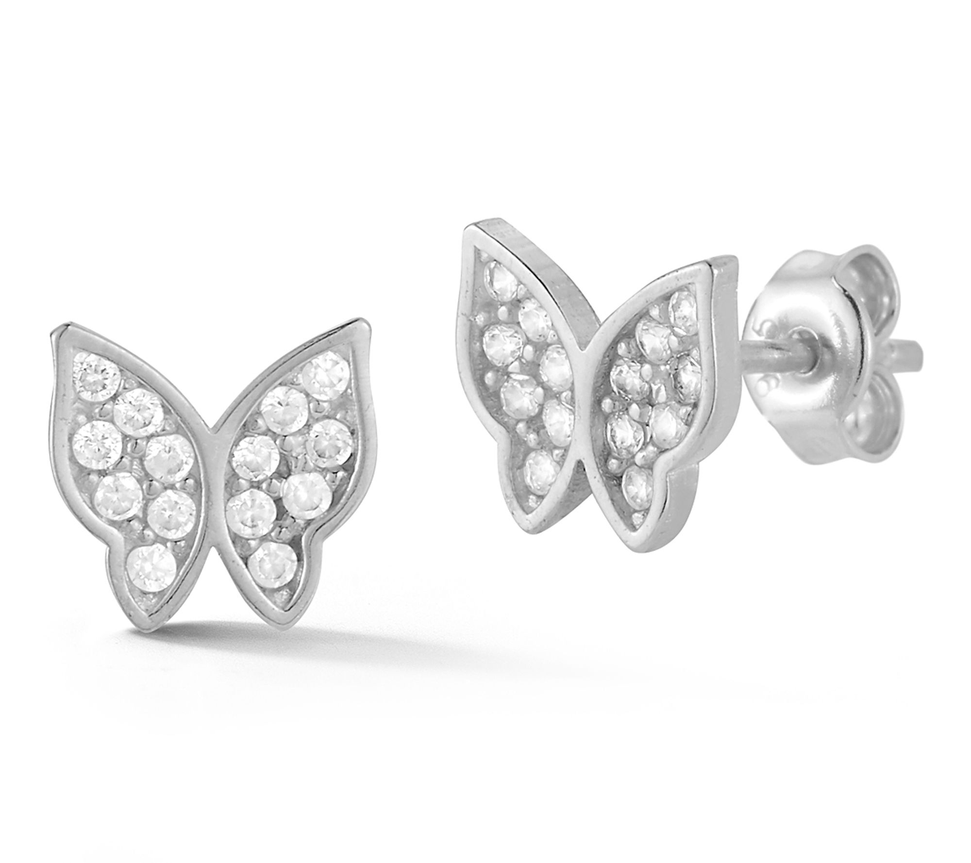 Sterlina Silver Dainty Pave Butterfly Stud Earrings, Sterling