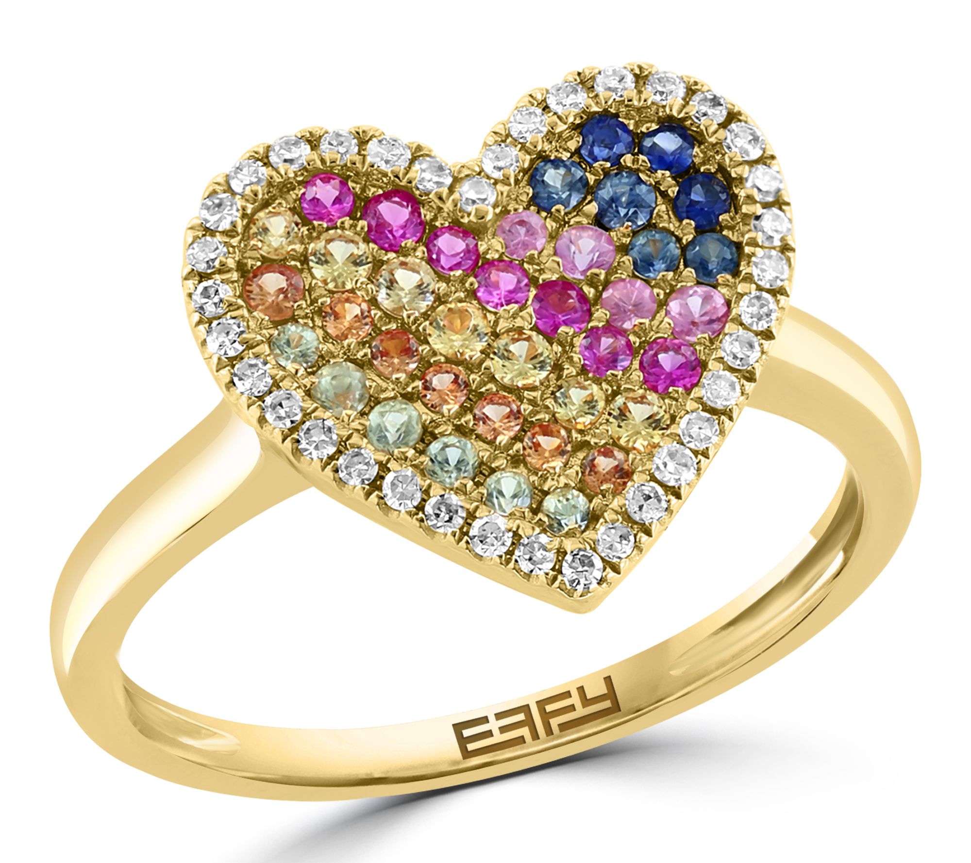 Effy Diamond & Multi-Sapphire Heart Ring, 14K Gold