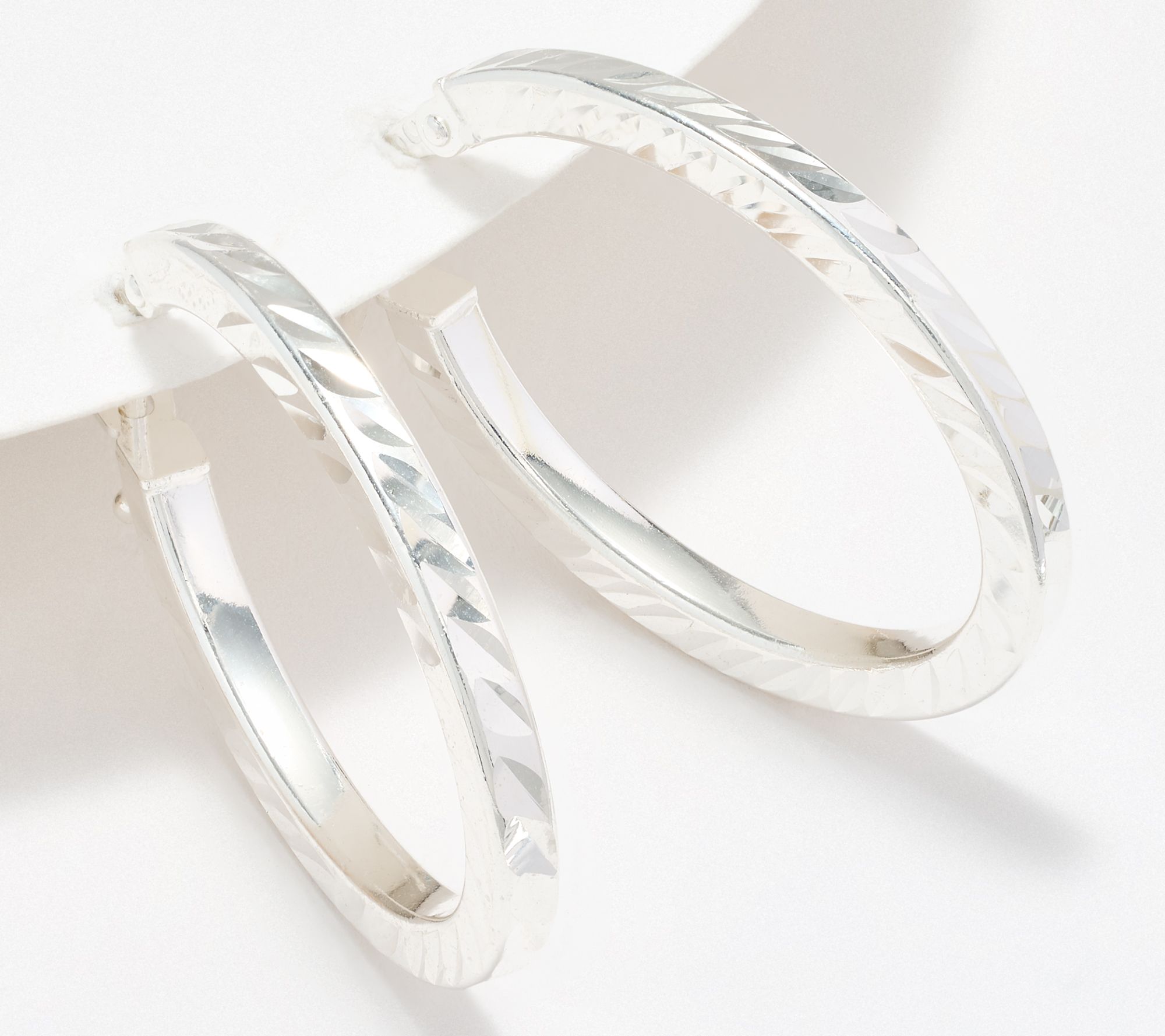 "As Is" UltraFine 950 Silver Diamond Cut 1" Hoop Earrings