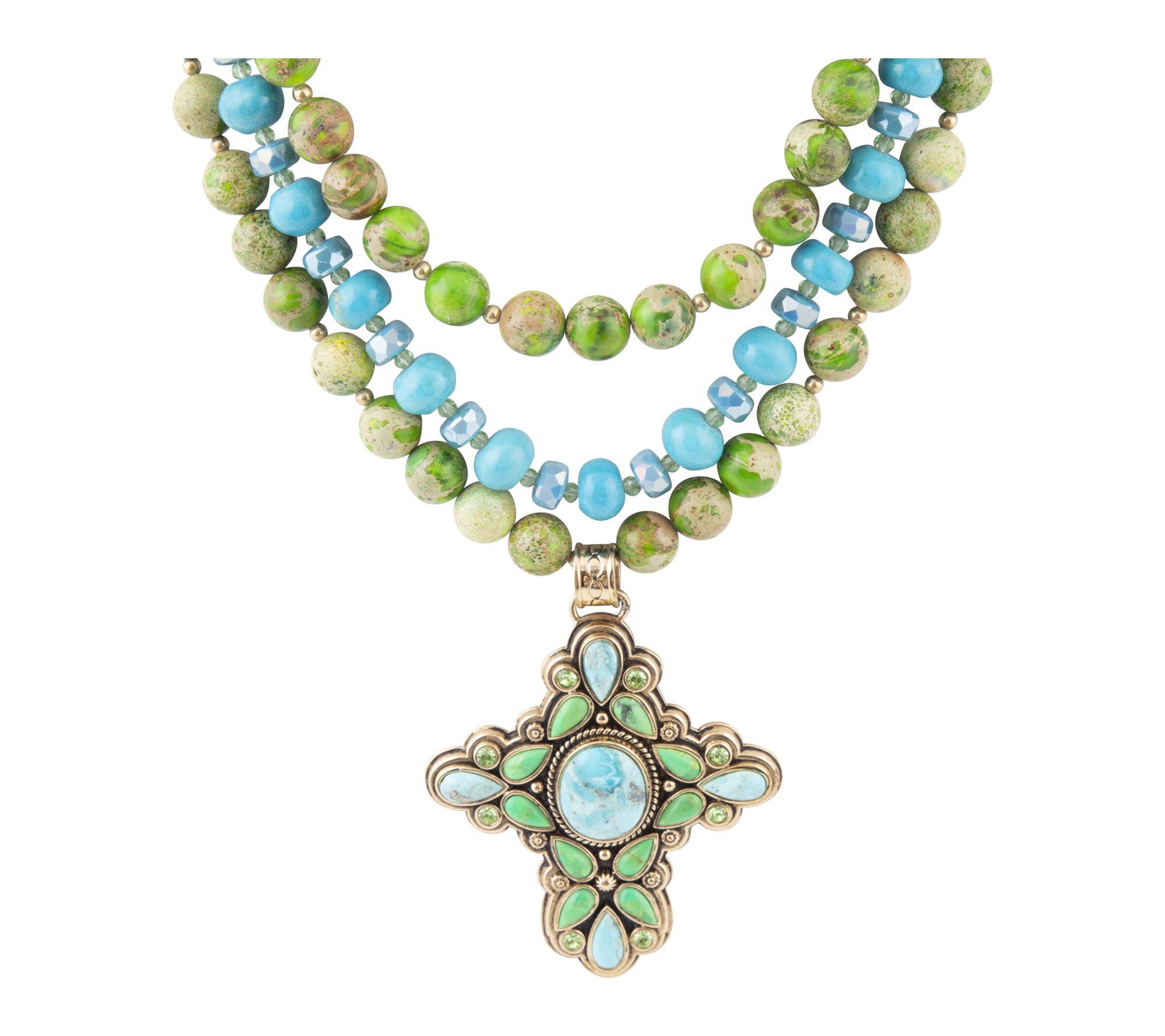 Barse Artisan Crafted Turquoise Cross StatementNecklace