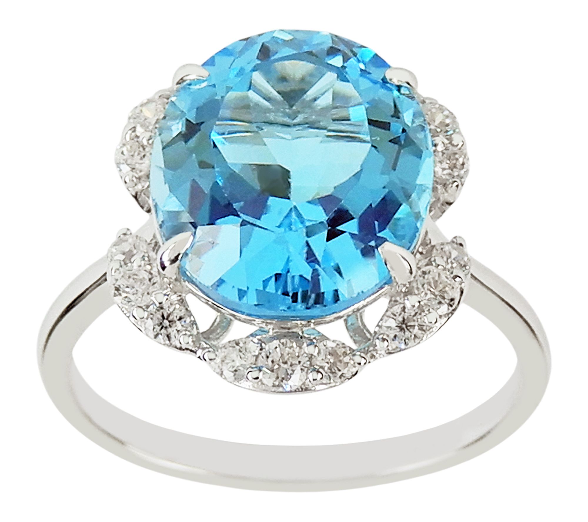 Diamonique & Swiss Blue Topaz Ring, Sterling Silver