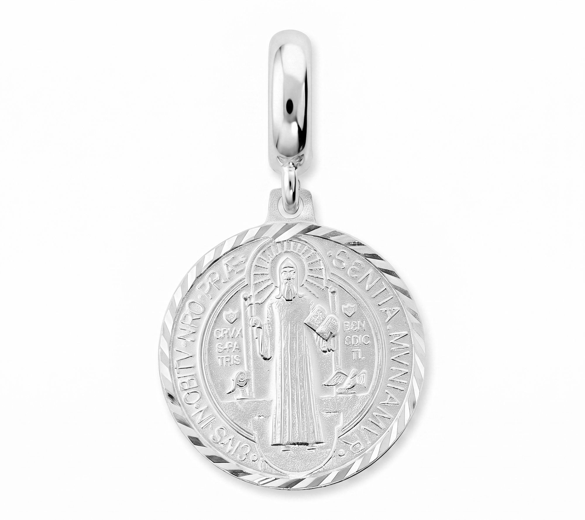 Ultrafine 950 Silver D/Cut Frame Round Saint Benito Pendant